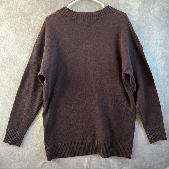 Current Mood Sweater Bad Vibes Only Oversized Cotton Knit Brown Floral Sz Small - Picture 2 of 6
